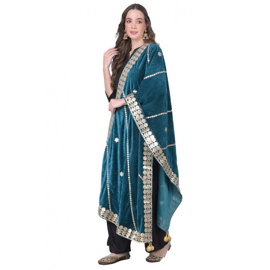 Clasymist Women's Velvet Gotta Patti Dupatta (Teal, Length: 2.25 to 2.50 Mtr)