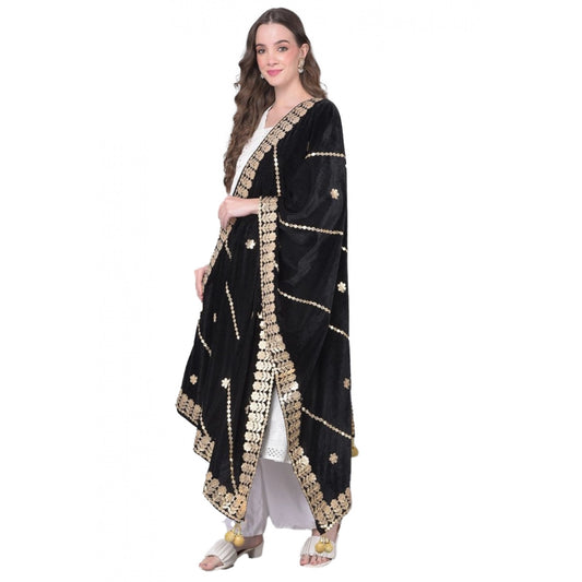 Clasymist Women's Velvet Gotta Patti Dupatta (Black, Length: 2.25 to 2.50 Mtr)