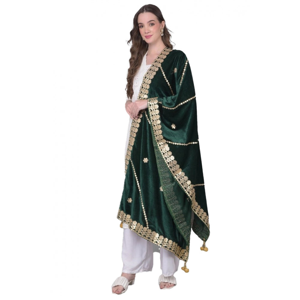 Clasymist Women's Velvet Gotta Patti Dupatta (Green, Length: 2.25 to 2.50 Mtr)