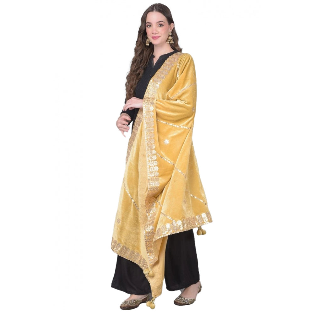 Clasymist Women's Velvet Gotta Patti Dupatta (Gold, Length: 2.25 to 2.50 Mtr)