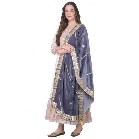 Clasymist Women's Velvet Gotta Patti Dupatta (Grey, Length: 2.25 to 2.50 Mtr)