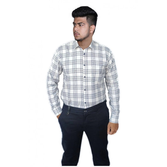 Clasymist Men's Cotton Lycra Full Sleeve Checked Casual Shirt (White)