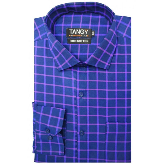 Clasymist Men's Cotton Lycra Full Sleeve Checked Casual Shirt (Blue Purple)