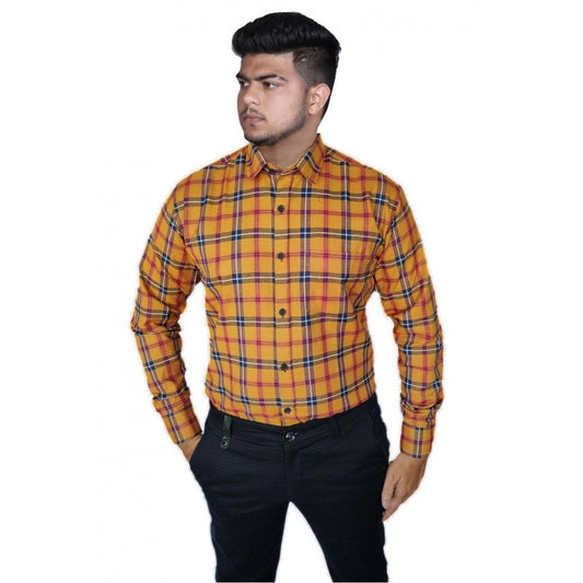 Clasymist Men's Cotton Lycra Full Sleeve Checked Casual Shirt (Orange)