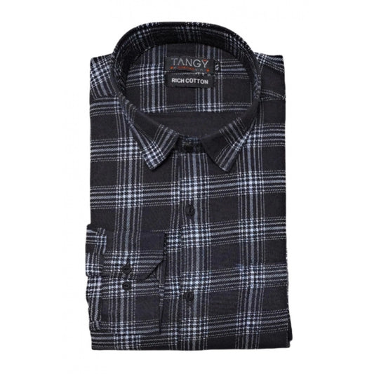 Clasymist Men's Cotton Lycra Full Sleeve Checked Casual Shirt (Black)