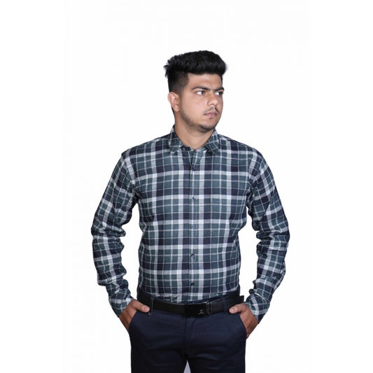 Clasymist Men's Cotton Lycra Full Sleeve Checked Casual Shirt (Dark Green)