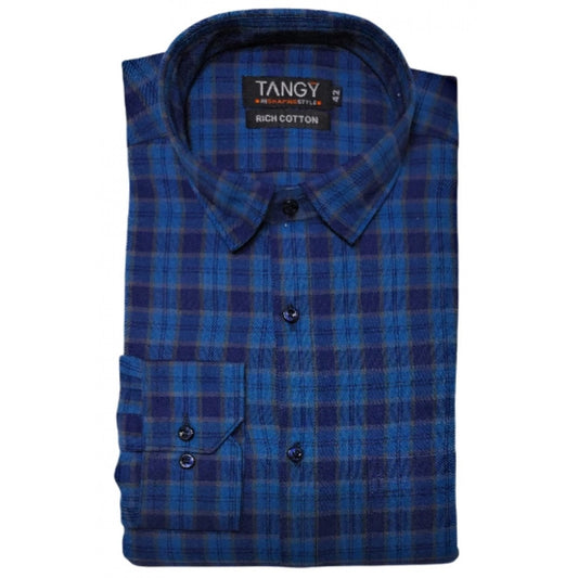 Clasymist Men's Cotton Lycra Full Sleeve Checked Casual Shirt (Dark Blue)