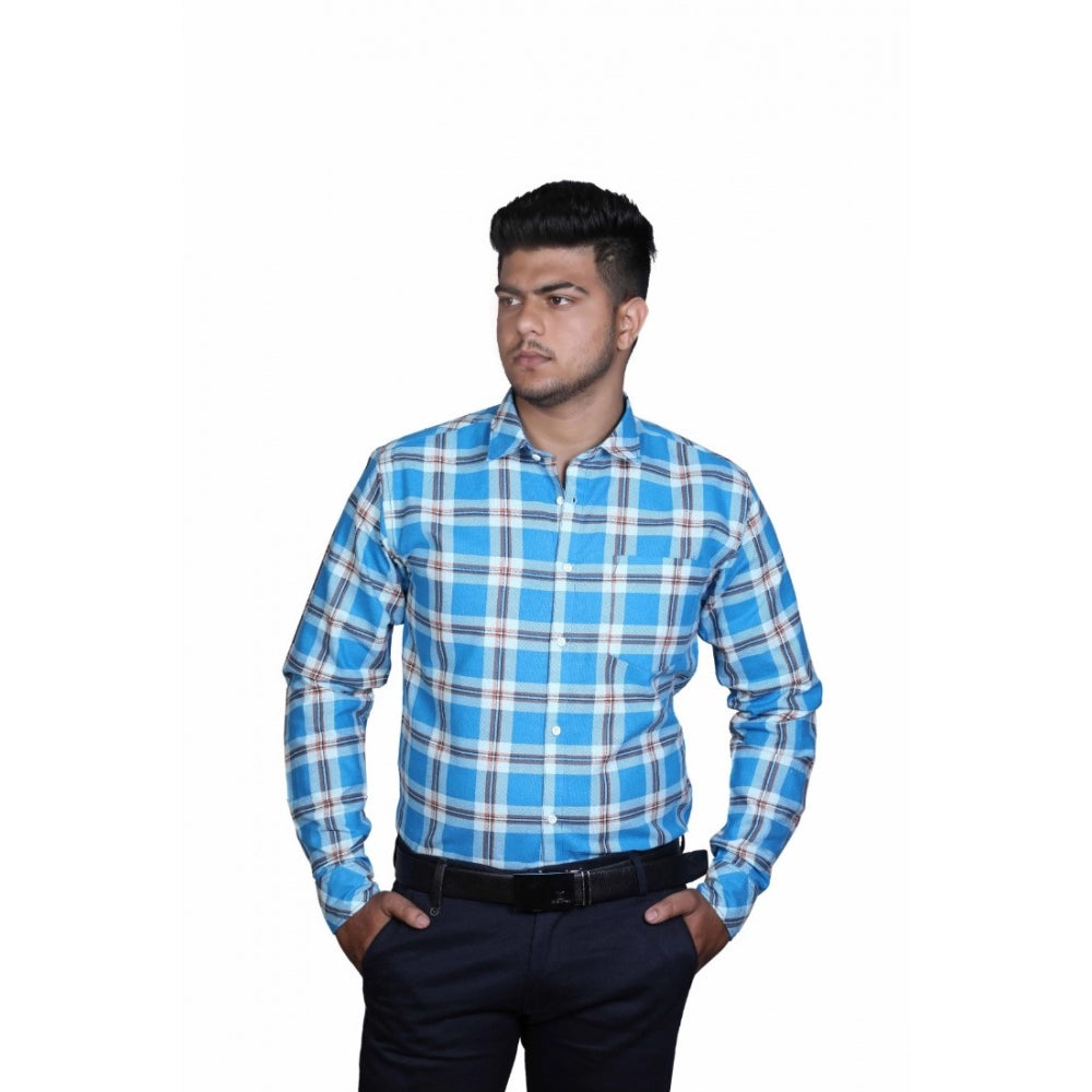 Clasymist Men's Cotton Lycra Full Sleeve Checked Casual Shirt (Blue White)