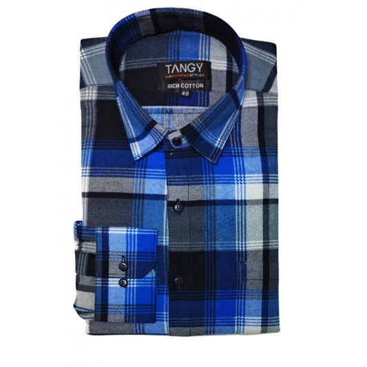 Clasymist Men's Cotton Lycra Full Sleeve Checked Casual Shirt (Blue)