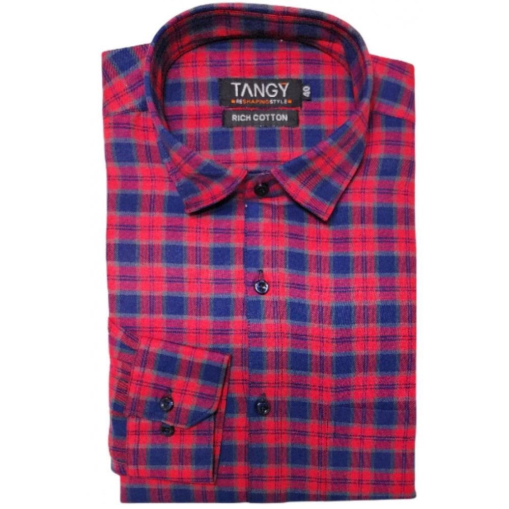 Clasymist Men's Cotton Lycra Full Sleeve Checked Casual Shirt (Red)