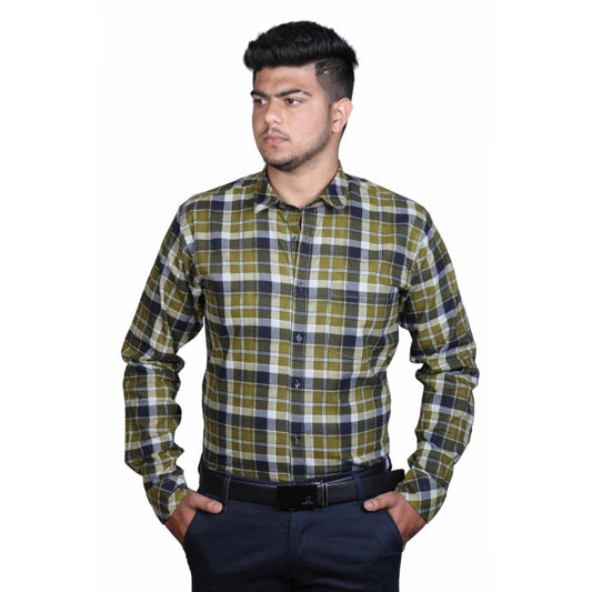 Clasymist Men's Cotton Lycra Full Sleeve Checked Casual Shirt (Green)