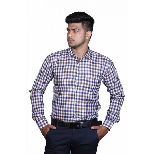 Clasymist Men's Cotton Lycra Full Sleeve Checked Casual Shirt (Brown Blue)