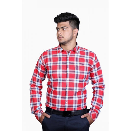 Clasymist Men's Cotton Lycra Full Sleeve Checked Casual Shirt (Red White)