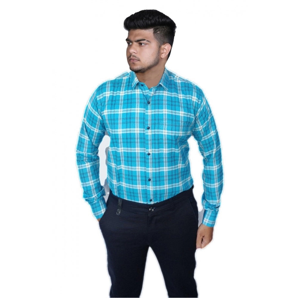 Clasymist Men's Cotton Lycra Full Sleeve Checked Casual Shirt (Sky Blue)