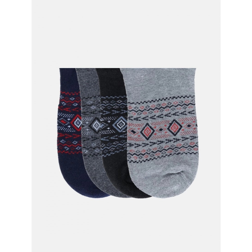 Clasymist 4 Pairs Men's Casual Cotton Blended Printed Mid-Calf length Socks (Assorted)