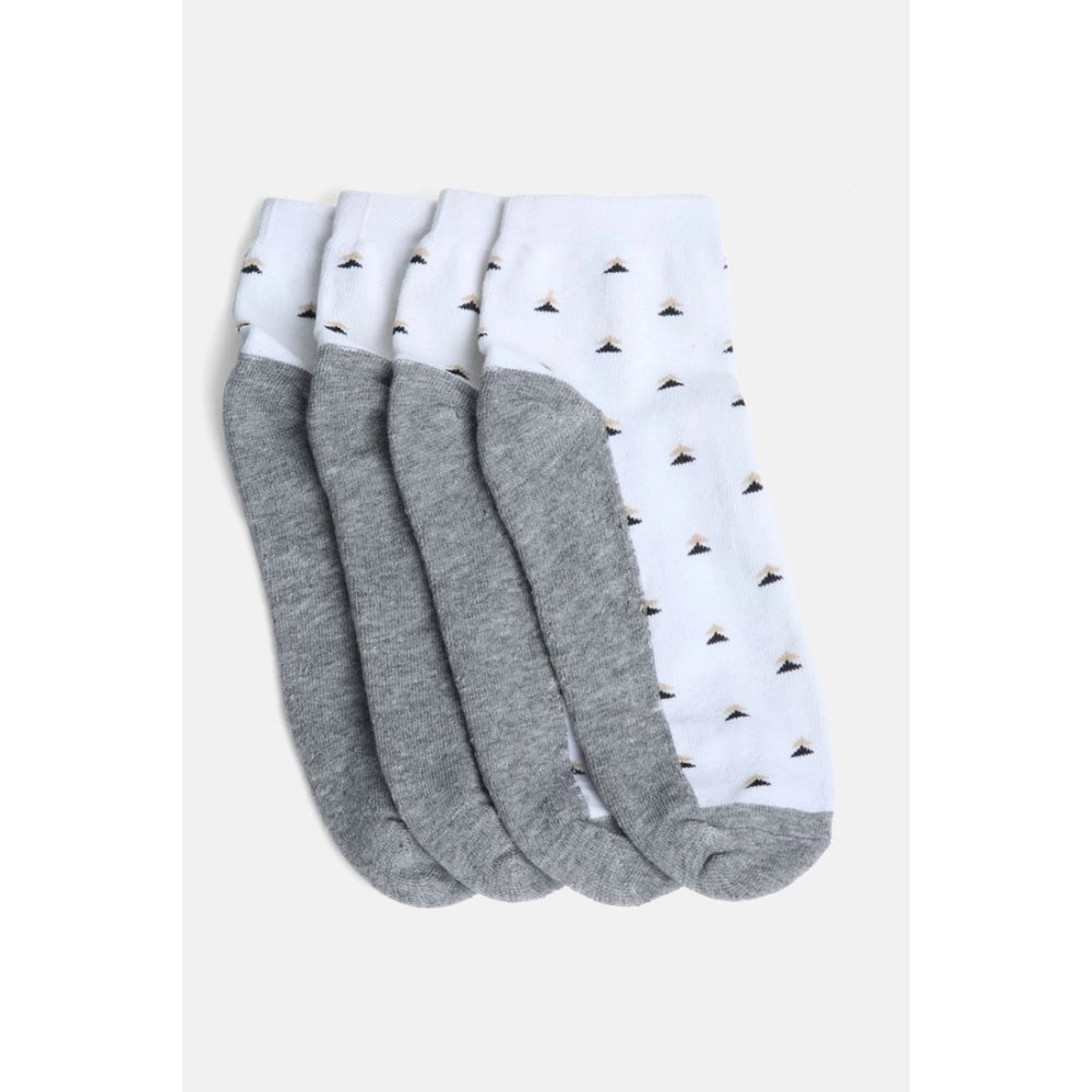 Clasymist 4 Pairs Men's Casual Cotton Blended Printed Mid-Calf length Socks (White)