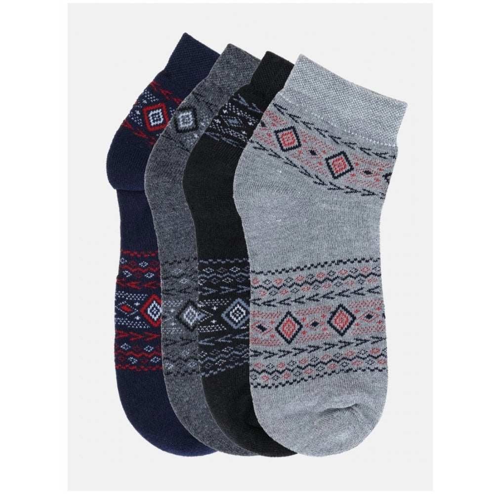 Clasymist 4 Pairs Men's Casual Cotton Blended Printed Mid-Calf length Socks (Assorted)