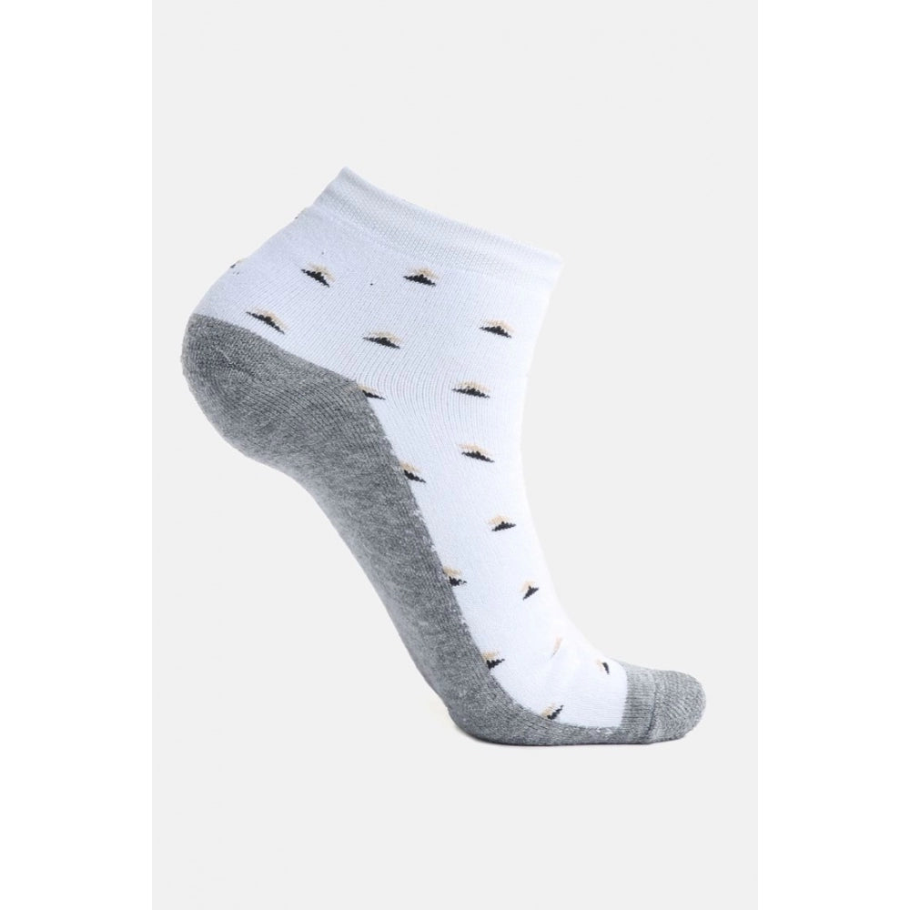 Clasymist 4 Pairs Men's Casual Cotton Blended Printed Mid-Calf length Socks (White)