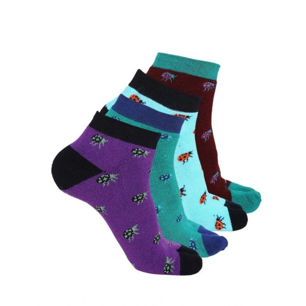 Clasymist 4 Pairs Women's Casual Cotton Blended Printed Ankle length Socks (Assorted)