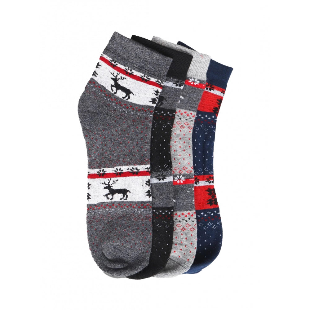 Clasymist 4 Pairs Men's Casual Cotton Blended Printed Mid-Calf length Socks (Assorted)