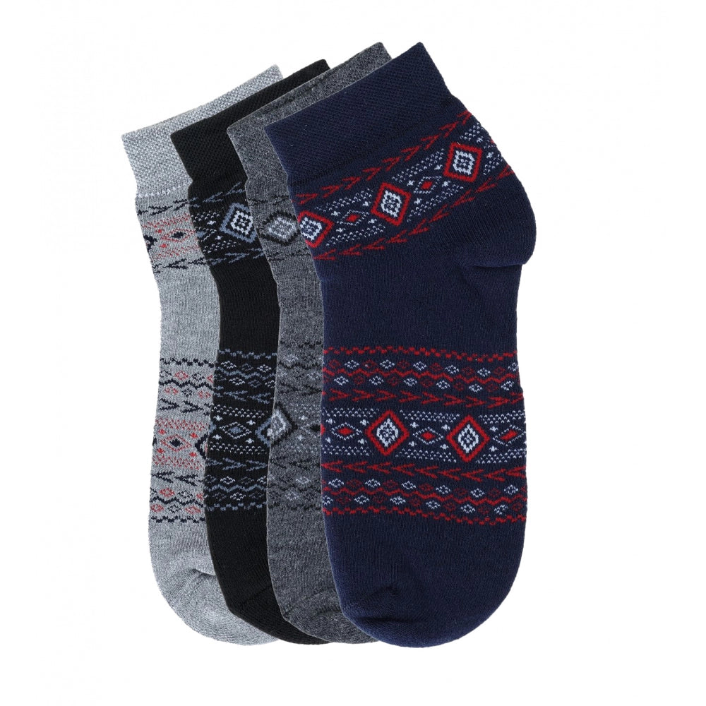 Clasymist 4 Pairs Men's Casual Cotton Blended Printed Mid-Calf length Socks (Assorted)