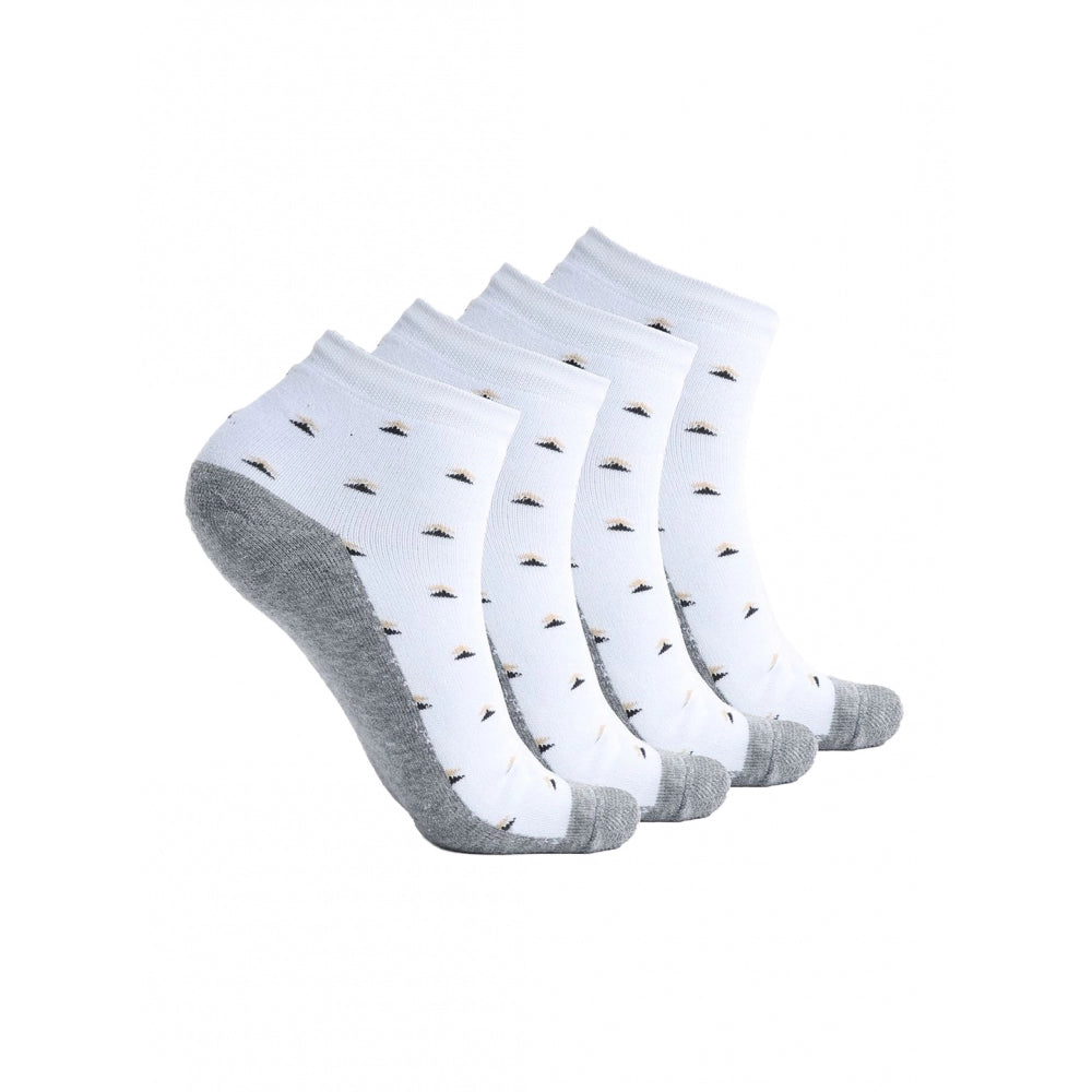 Clasymist 4 Pairs Men's Casual Cotton Blended Printed Mid-Calf length Socks (White)