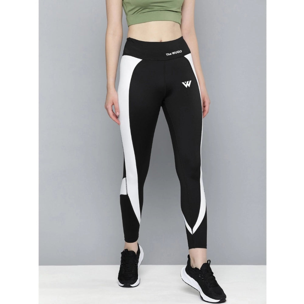 Clasymist Women's Polyster Solid Sport Leggings (Black &amp; White)