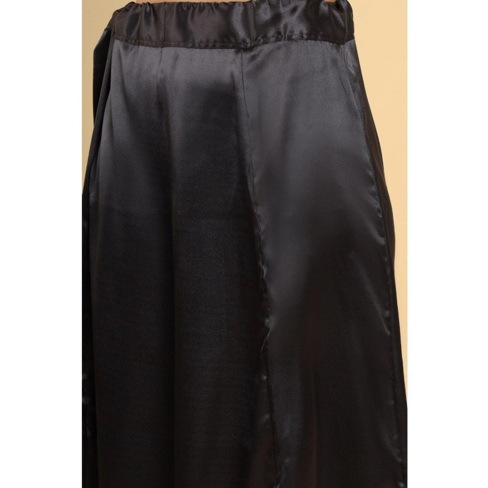 Clasymist Women's Silk Solid Free Size Petticoat (Black)