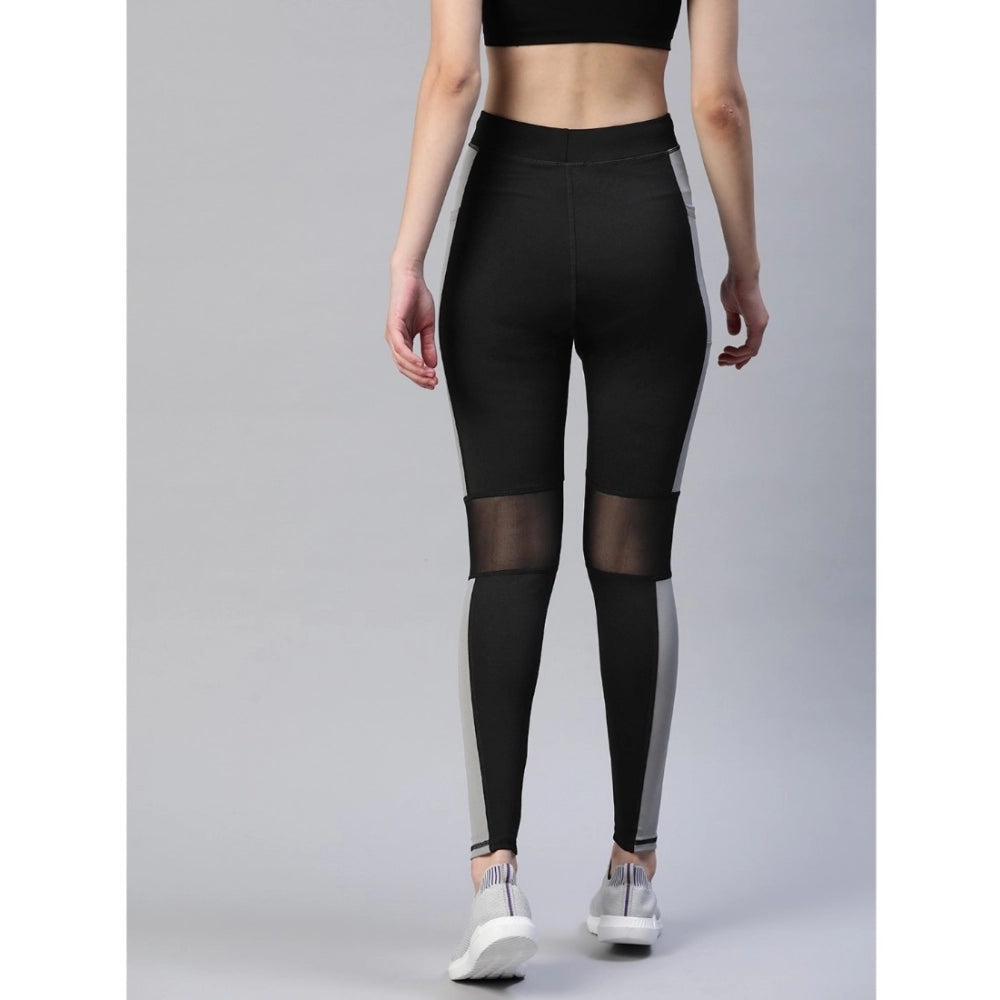 Clasymist Women's Polyster Solid Sport Leggings (Black &amp; Grey)