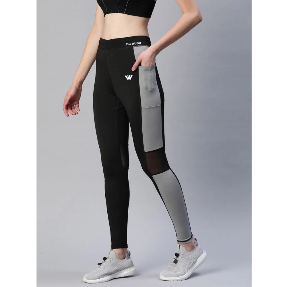 Clasymist Women's Polyster Solid Sport Leggings (Black &amp; Grey)