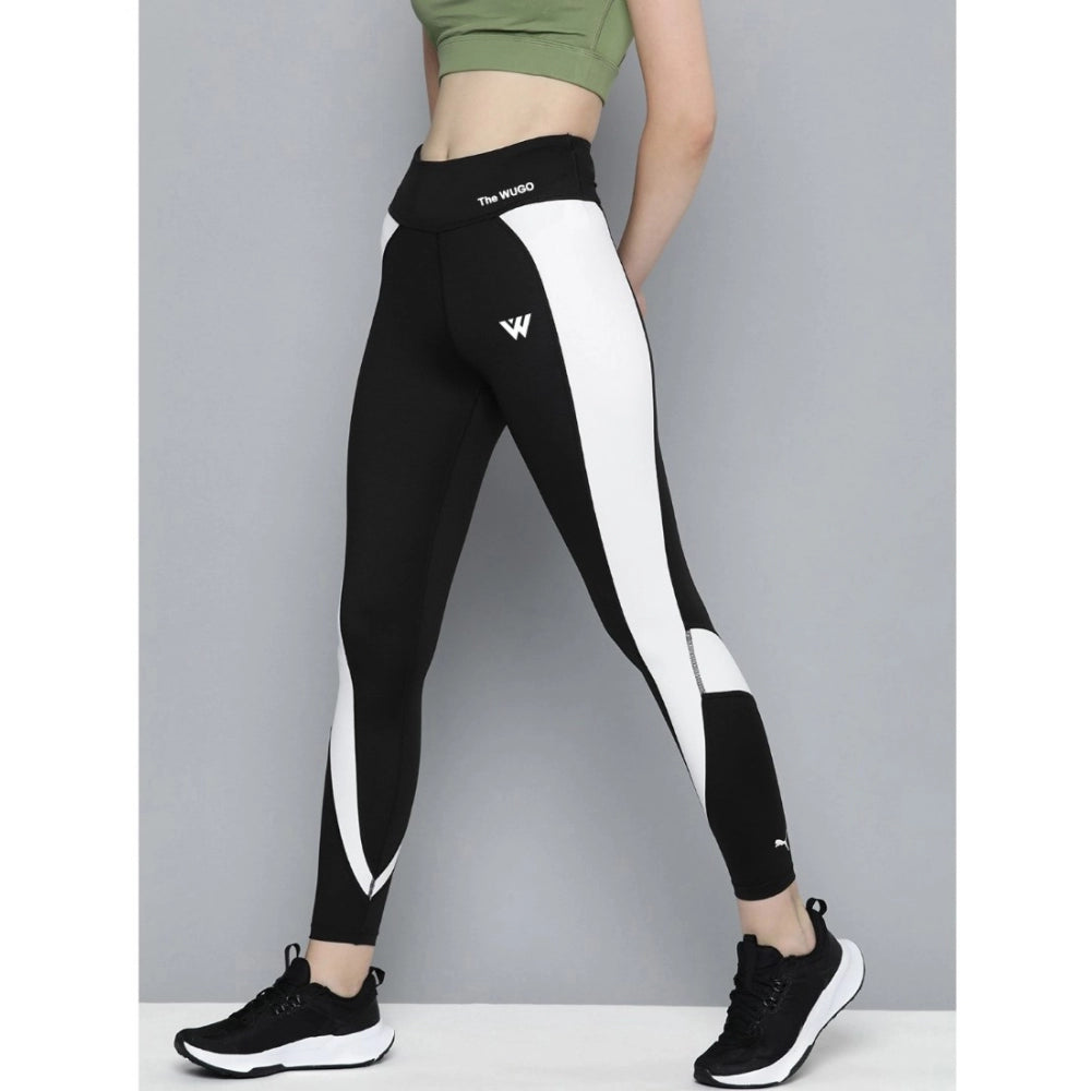 Clasymist Women's Polyster Solid Sport Leggings (Black &amp; White)