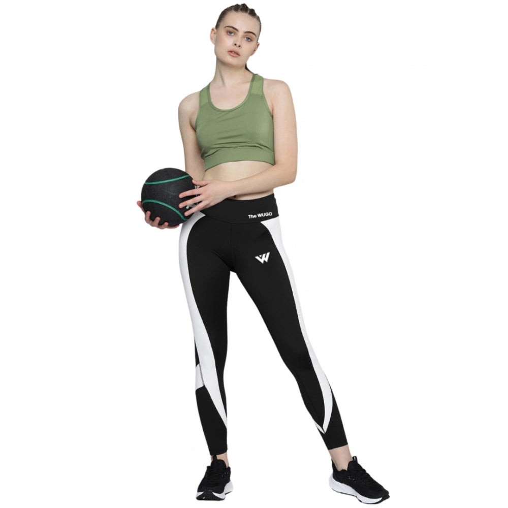 Clasymist Women's Polyster Solid Sport Leggings (Black &amp; White)