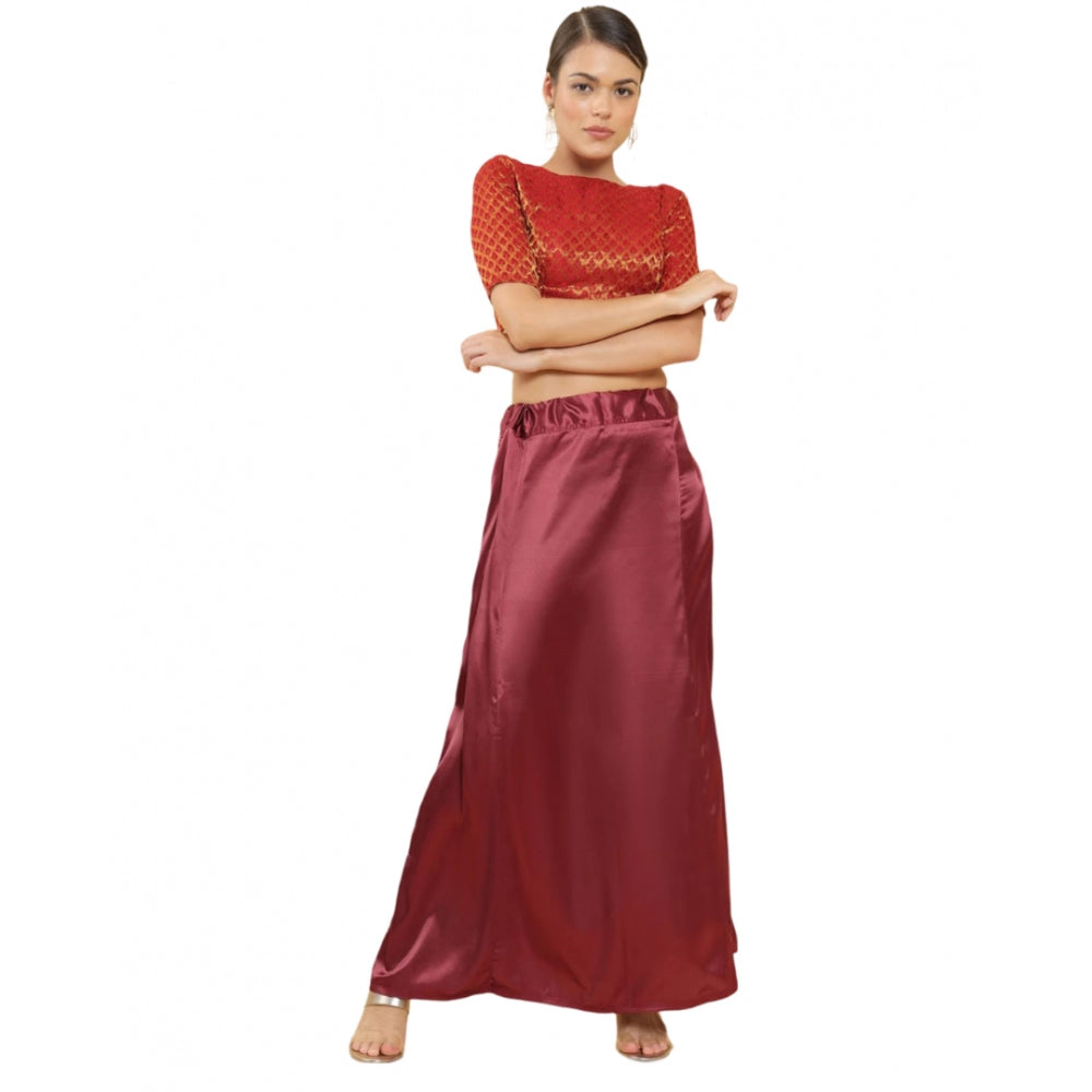 Clasymist Women's Silk Solid Free Size Petticoat (Maroon)