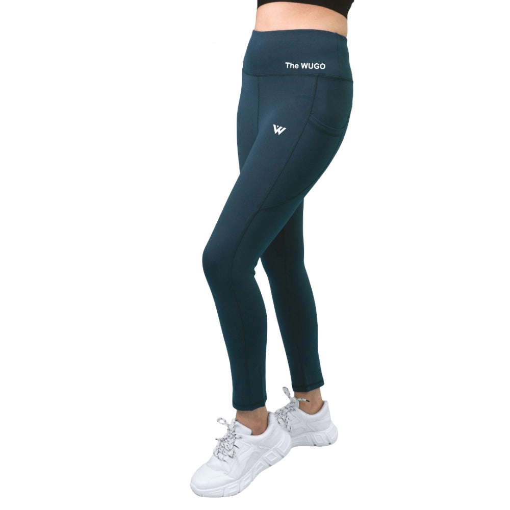 Clasymist Women's Polyster Solid Sport Leggings (Blue)