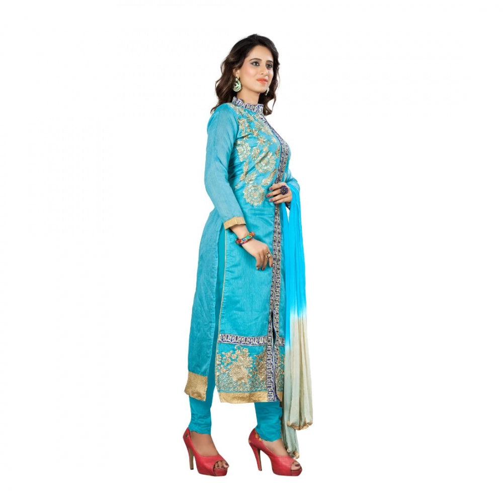 Clasymist Chanderi Fabric Sky Blue Color Unstitched Salwar-Suit Material With Dupatta