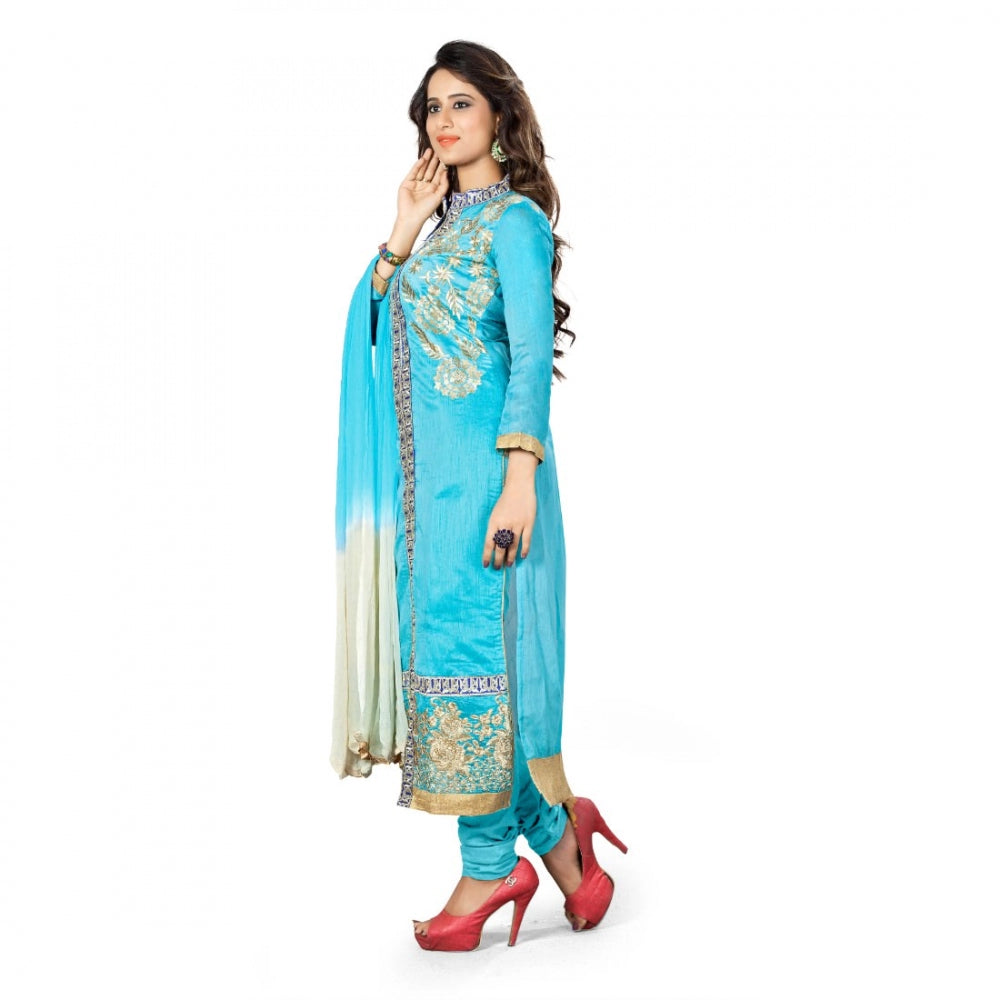 Clasymist Chanderi Fabric Sky Blue Color Unstitched Salwar-Suit Material With Dupatta