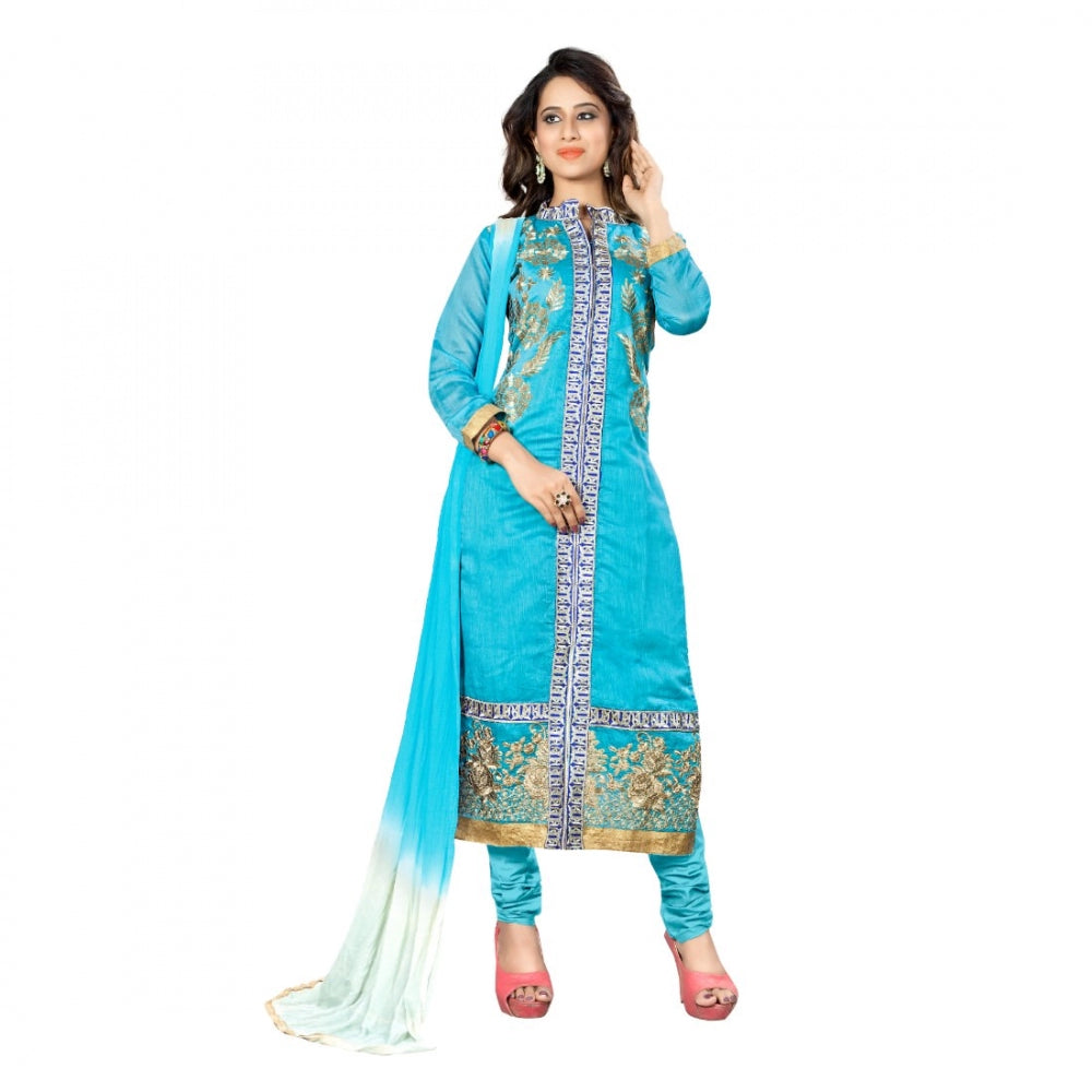 Clasymist Chanderi Fabric Sky Blue Color Unstitched Salwar-Suit Material With Dupatta