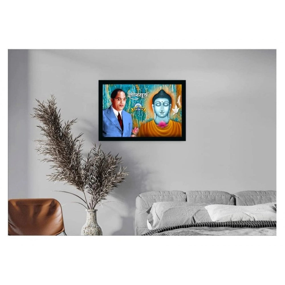 Clasymist Ambedkar Buddha Painting Vinyl Sparkle Coated with Synthetic Photo Frame (Multicolor)