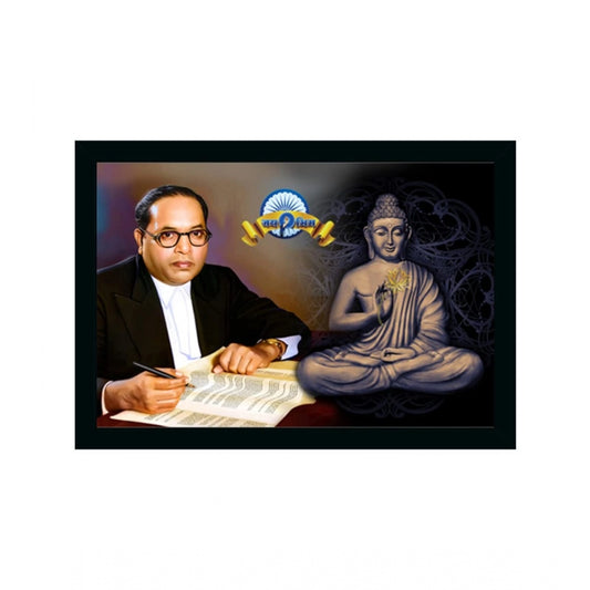 Clasymist Ambedkar Buddha Painting Vinyl Sparkle Coated with Synthetic Photo Frame (Multicolor)