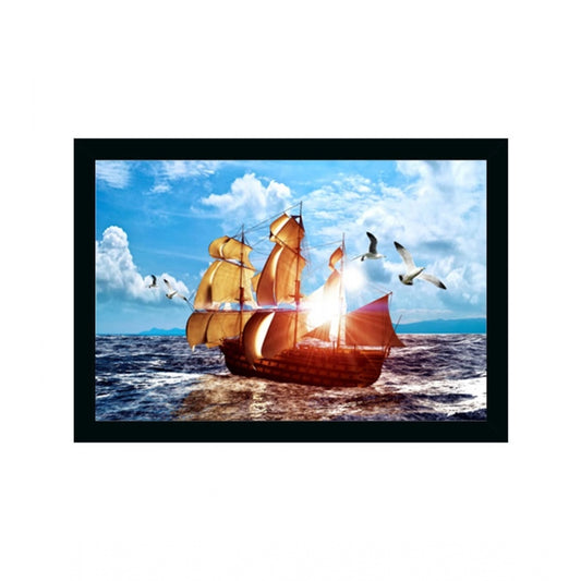 Clasymist Boat Frame Paintingwith Synthetic Photo Frame (Multicolor)