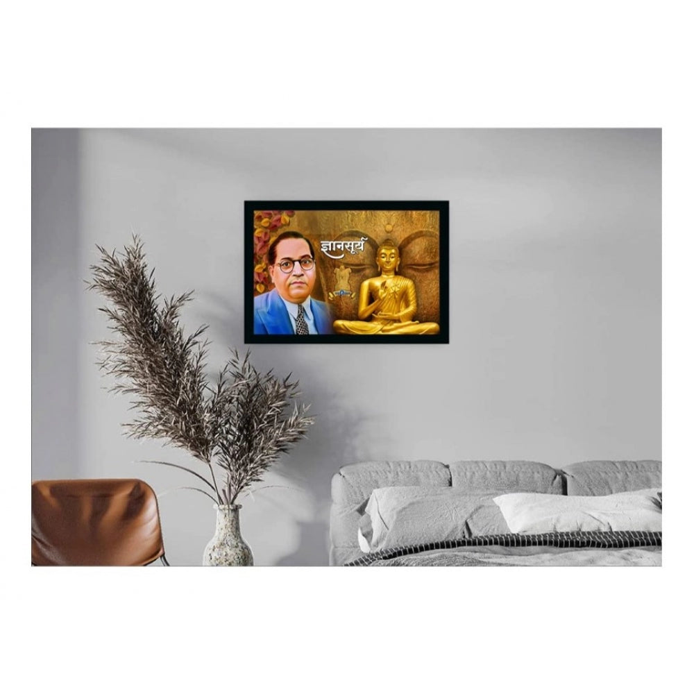 Clasymist Ambedkar Buddha Painting Vinyl Sparkle Coated with Synthetic Photo Frame (Multicolor)