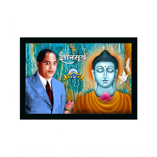 Clasymist Ambedkar Buddha Painting Vinyl Sparkle Coated with Synthetic Photo Frame (Multicolor)