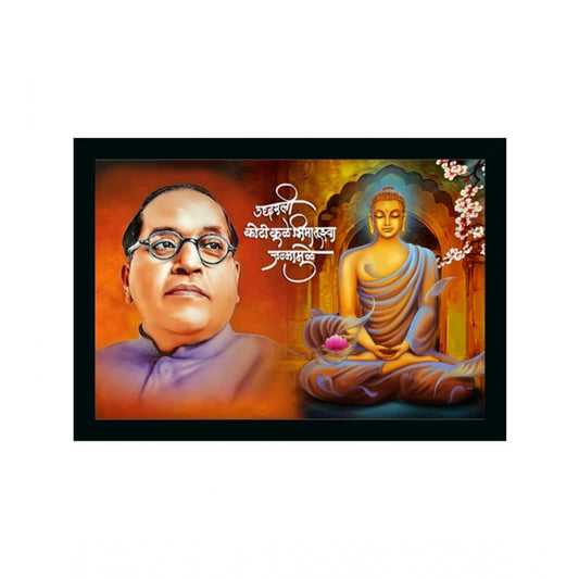 Clasymist Ambedkar Buddha Painting Vinyl Sparkle Coated with Synthetic Photo Frame (Multicolor)