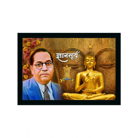 Clasymist Ambedkar Buddha Painting Vinyl Sparkle Coated with Synthetic Photo Frame (Multicolor)