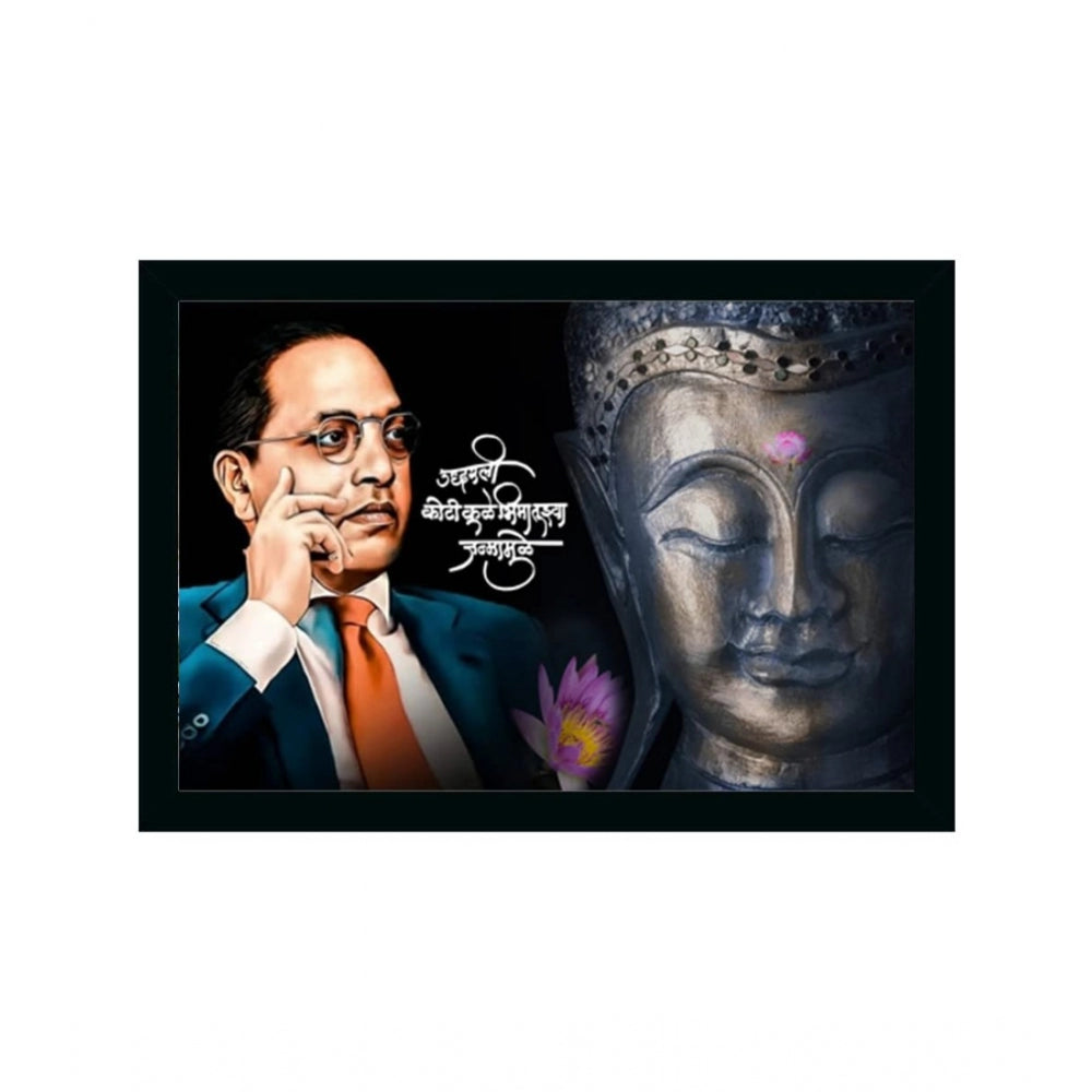 Clasymist Ambedkar Buddha Painting Vinyl Sparkle Coated with Synthetic Photo Frame (Multicolor)