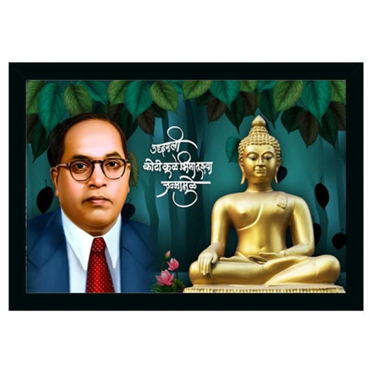 Clasymist Ambedkar Buddha Painting Vinyl Sparkle Coated with Synthetic Photo Frame (Multicolor)