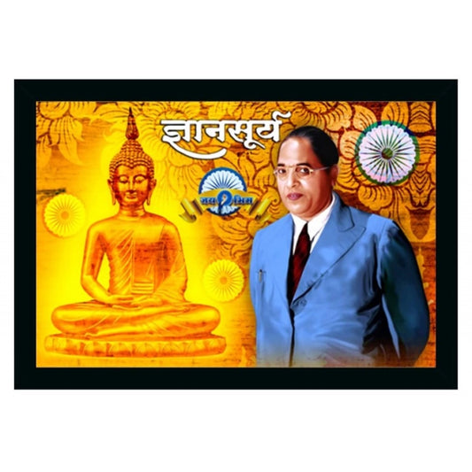 Clasymist Ambedkar Buddha Painting Vinyl Sparkle Coated with Synthetic Photo Frame (Multicolor)