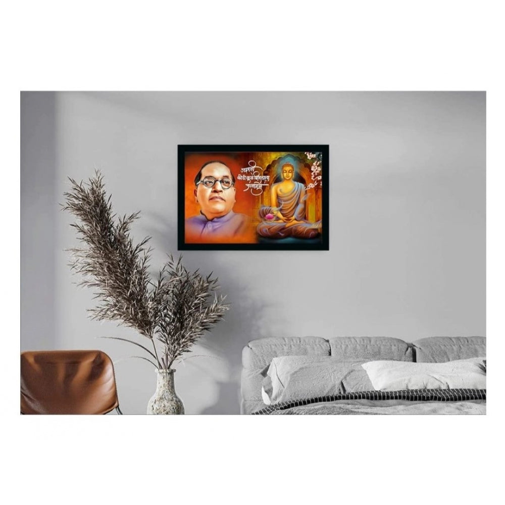 Clasymist Ambedkar Buddha Painting Vinyl Sparkle Coated with Synthetic Photo Frame (Multicolor)