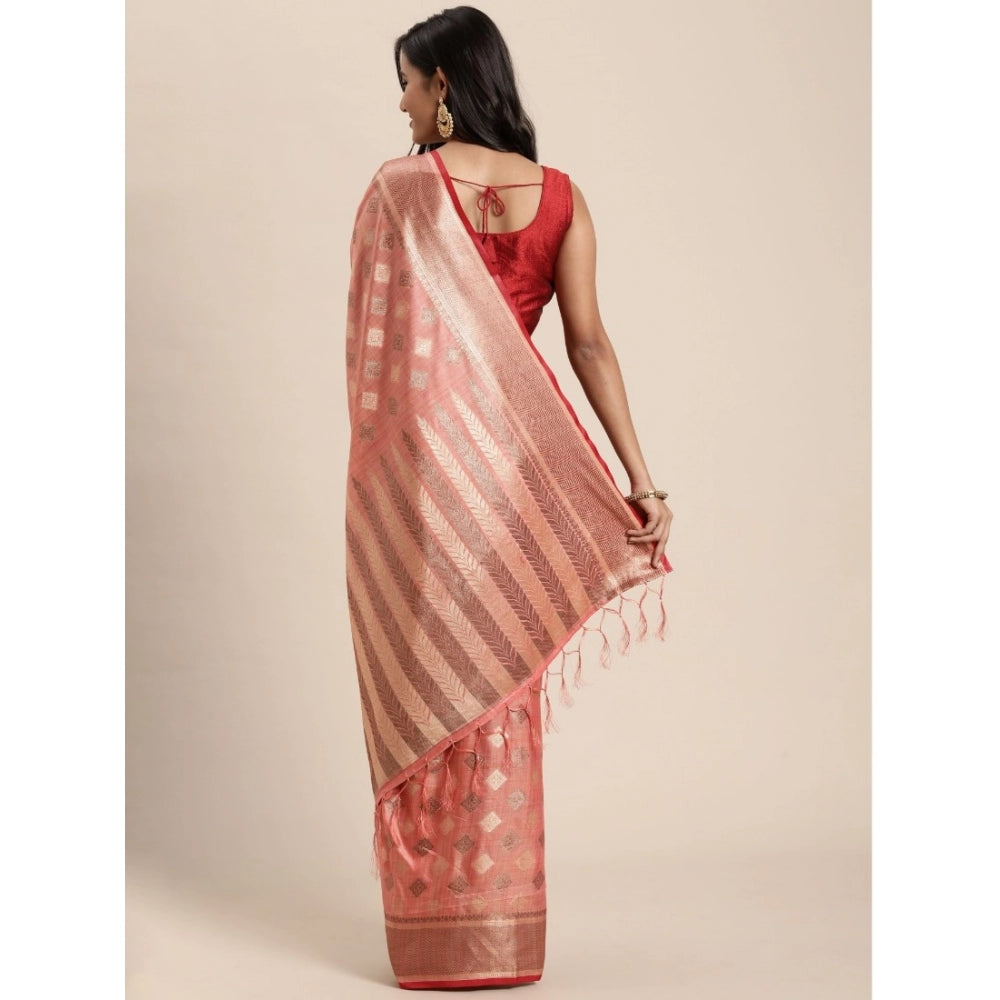 Clasymist Women's Chanderi Cotton Printed Saree With Unstitched Blouse (Pink, 5-6 Mtrs)