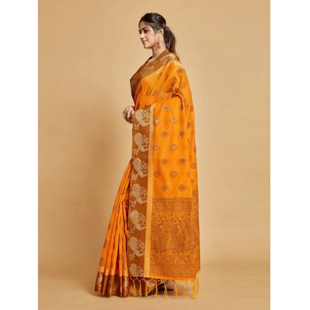 Clasymist Women's Organza Printed Saree With Unstitched Blouse (Mustard, 5-6 Mtrs)